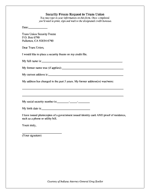 Security Freeze Request to Credit Bureaus