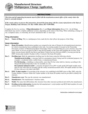 Oregon Manufactured Structure Multipurpose Change Application