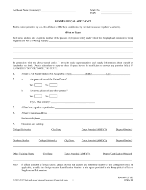 Biographical Affidavit Form 11