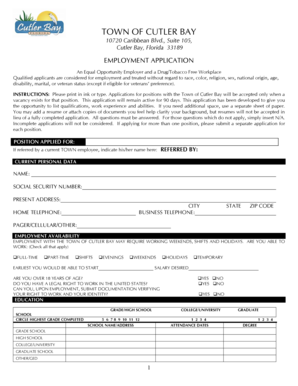 Town of Cutler Bay Employment Application