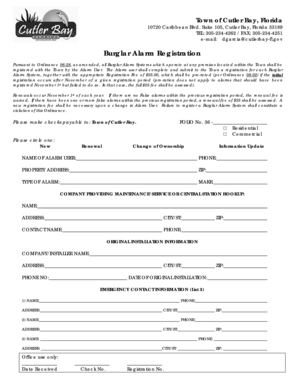 Burglar Alarm Registration Form