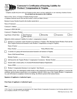 Contractor’s Certification of Insuring Liability for Workers’ Compensation in Virginia