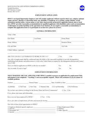 Boston Water and Sewer Commission Employment Application