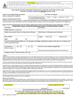 Ontario Student Police Record Consent Form