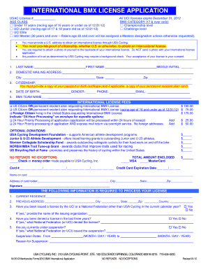 International BMX License Application