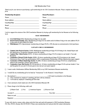 USS Constitution Museum Gift Membership Form