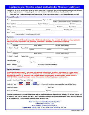 Newfoundland and Labrador Marriage Certificate Application