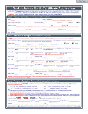 Saskatchewan Birth Certificate Application EL