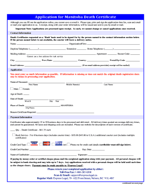 Manitoba Death Certificate Application