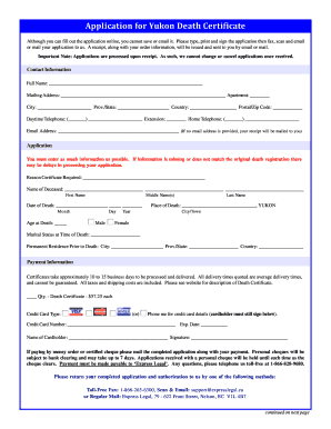 Yukon Death Certificate Application