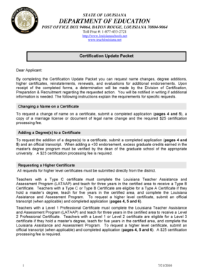 Louisiana Certification Update Packet