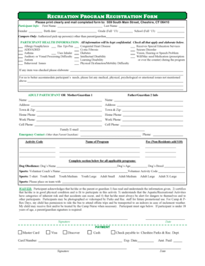 Recreation Program Registration Form