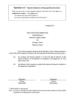 Special Resolution for Company Dormancy