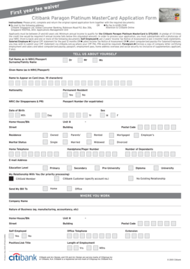 Citibank Paragon Platinum MasterCard Application Form