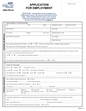 Vancouver Island Health Authority Employment Application