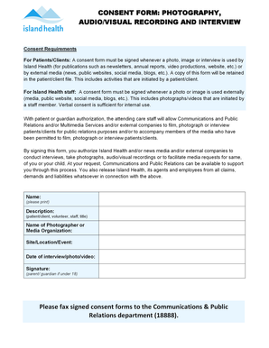 Consent Form: Photography, Audio/Visual Recording and Interview