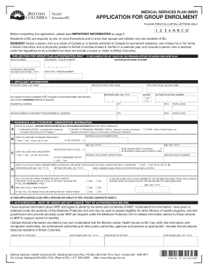 BC Medical Services Plan Group Enrolment Form