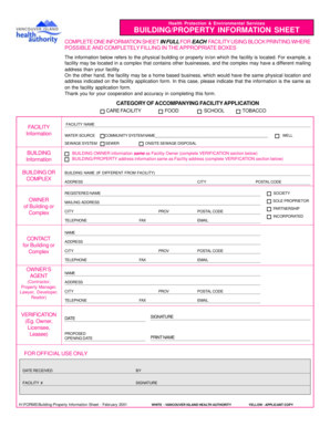 Building Property Information Sheet