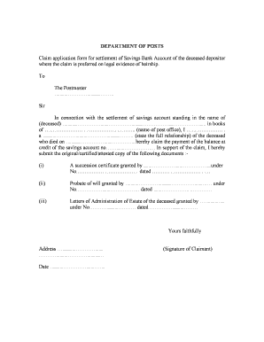 Claim Application for Deceased Savings Account Settlement