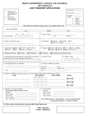 Pakistan Lost Passport Application