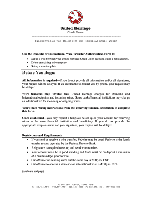 Domestic Wire Transfer Authorization Form