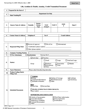 Life Accident Health Annuity Credit Transmittal Form