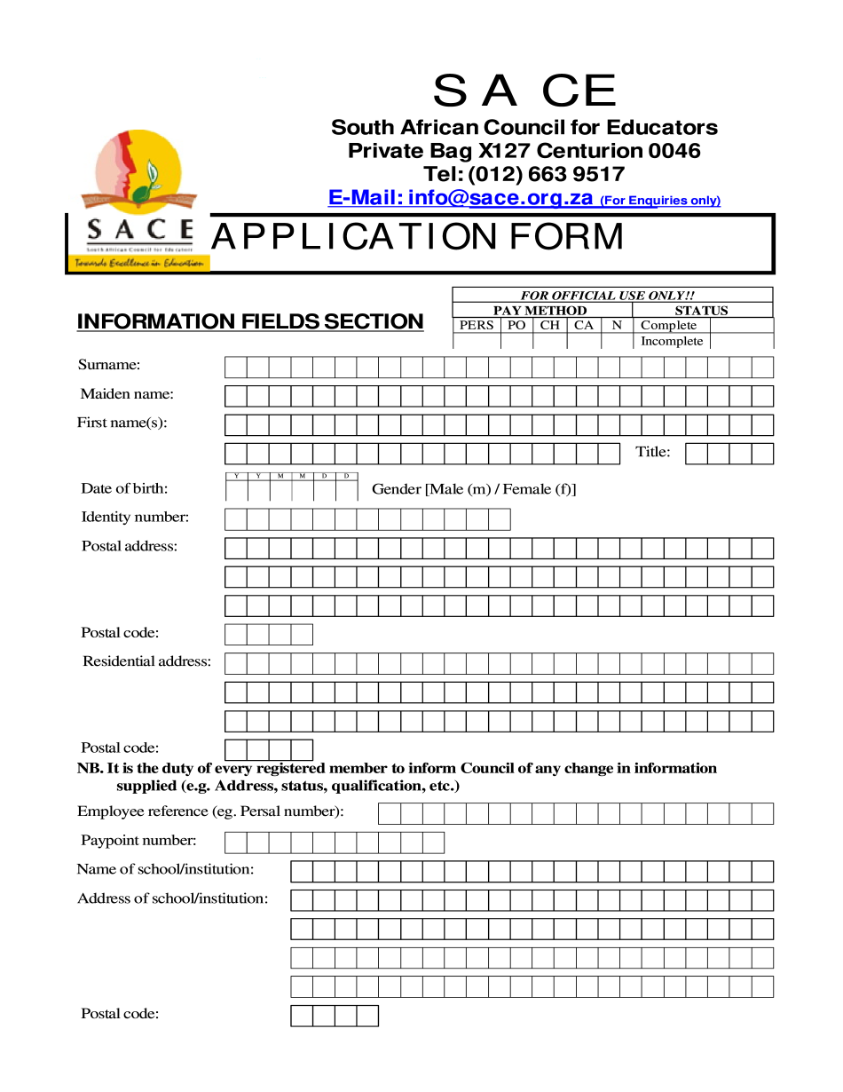 Sace application form 2019