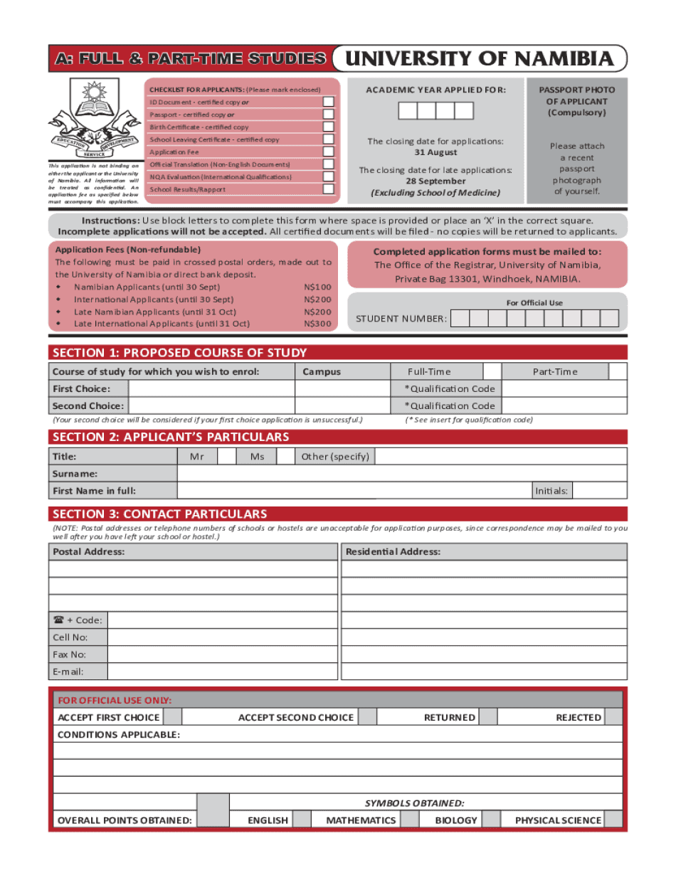 Manage Documents Using Our Editable Form For University Of Namibia Application Form
