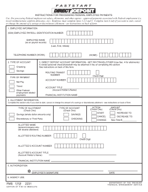 US Federal Faststart Direct Deposit Form