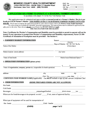 New York Seasonal Farmer's Market Permit Application