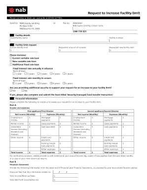 NAB Facility Limit Increase Request Form
