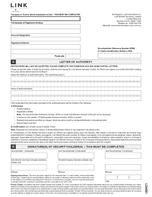 Letter of Authority for Security Holding