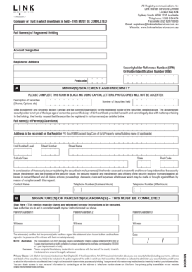 Minor's Statement and Indemnity Form