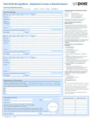 Post Office Savings Bank Deposit Account Application