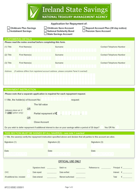 Ireland State Savings Repayment Form