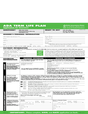 ADA Term Life Plan Application