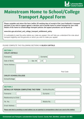 Home to School Transport Appeal Form
