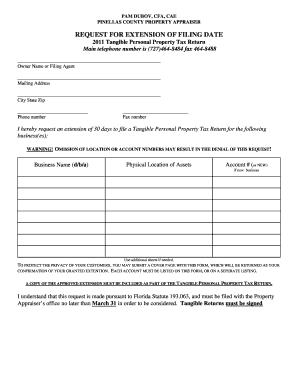 Florida Tangible Personal Property Tax Return Extension Request