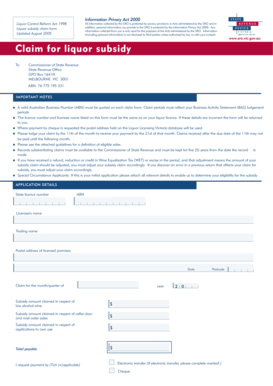 Victoria Liquor Subsidy Claim Form