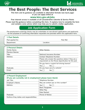 Leicestershire Job Application Form