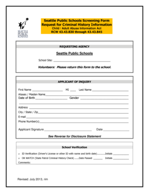 Seattle Public Schools Screening Form