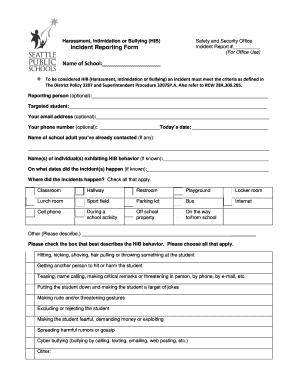 Harassment Intimidation Bullying Incident Report Form