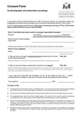 Consent Form for Photographs and Audio/Video Recordings