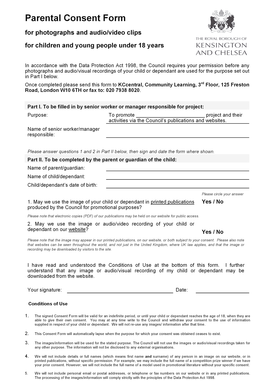 Parental Consent Form for Photographs