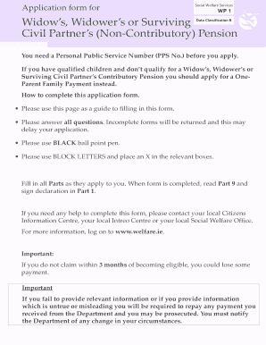 Widow’s Pension Application Form