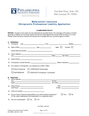 Chiropractic Professional Liability Application