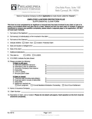 Supplemental Claim Form - Philadelphia Insurance Companies