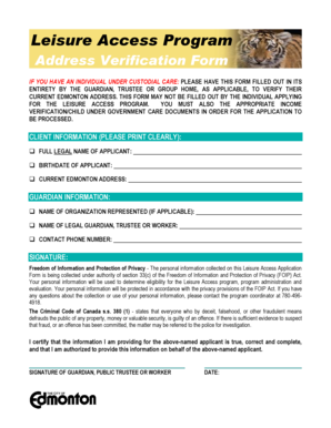 Leisure Access Program Address Verification Form