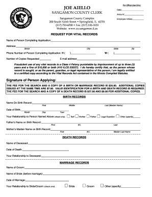 Vital Records Request Form
