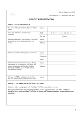 Mental Capacity Act 2005 Deprivation of Liberty Form